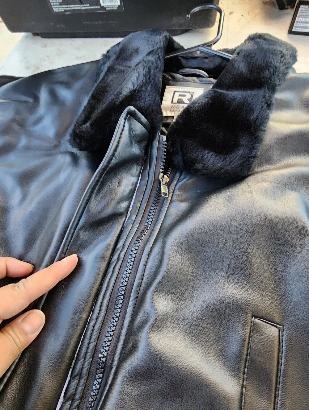 Rampage Black Faux Leather Coat with Faux Fur Collar Preowned